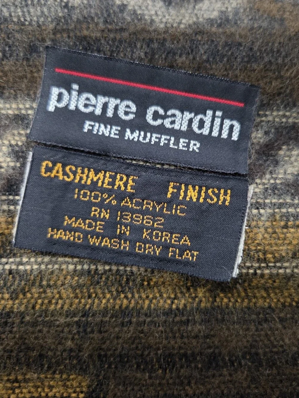 Vintage Pierre Cardin Fringed Scarf Mens Geometric Earthy Colors Greek Key